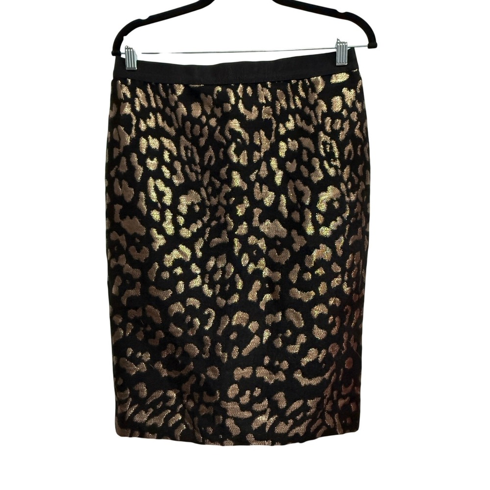 NWT Ann Taylor Sz 6 Black Gold Metallic Leopard Print Jacquard Pencil Skirt